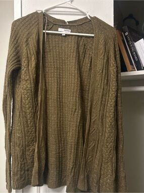 Sonoma Olive Open-Front Cable Cardigan with Metallic Thread